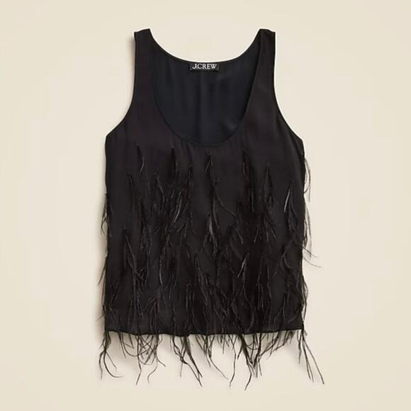 J.Crew Feather Embellished Tank Top Chiffon Black Size Medium NWT - Picture 1 of 9